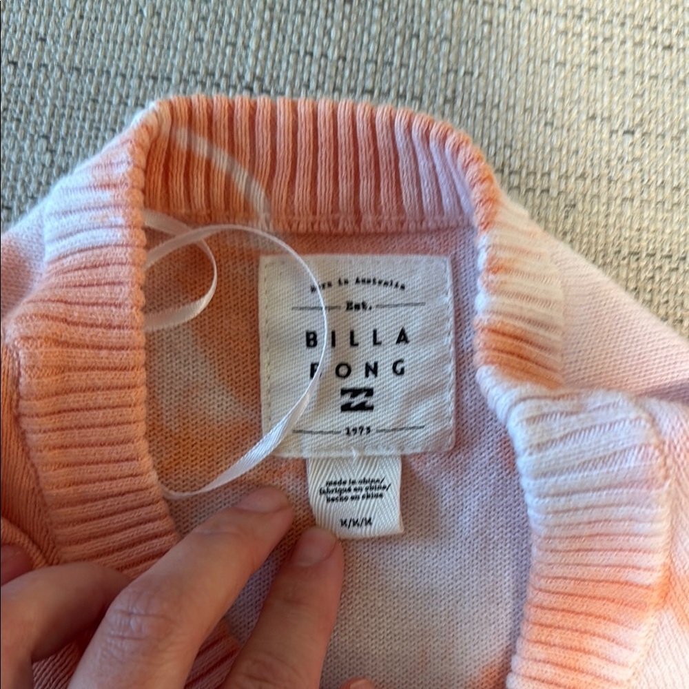 Billabong Orange and White Cropped Crew Neck Sweater with Tie-Dye Pattern - Picture 2 of 4